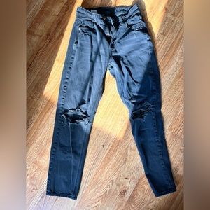 American Eagle size 00 black, ripped, wide leg, mom jeans